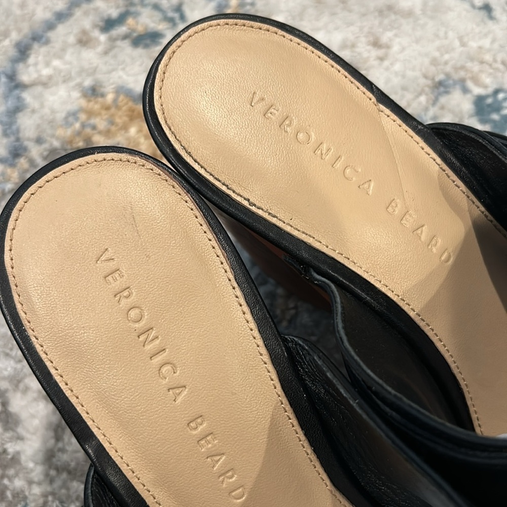 Veronica Beard Black and Brown Mules with Gold Accents - Picture 11 of 16